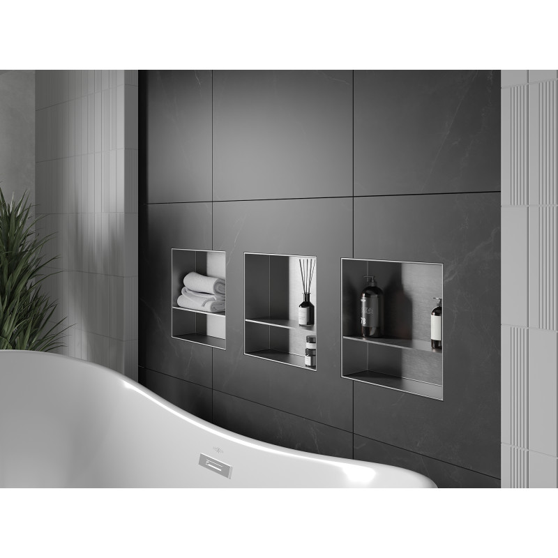 Mexen X-Wall-NR Inbouwnis zonder rand met plank 30 x 30 cm, inox - 1911303010S