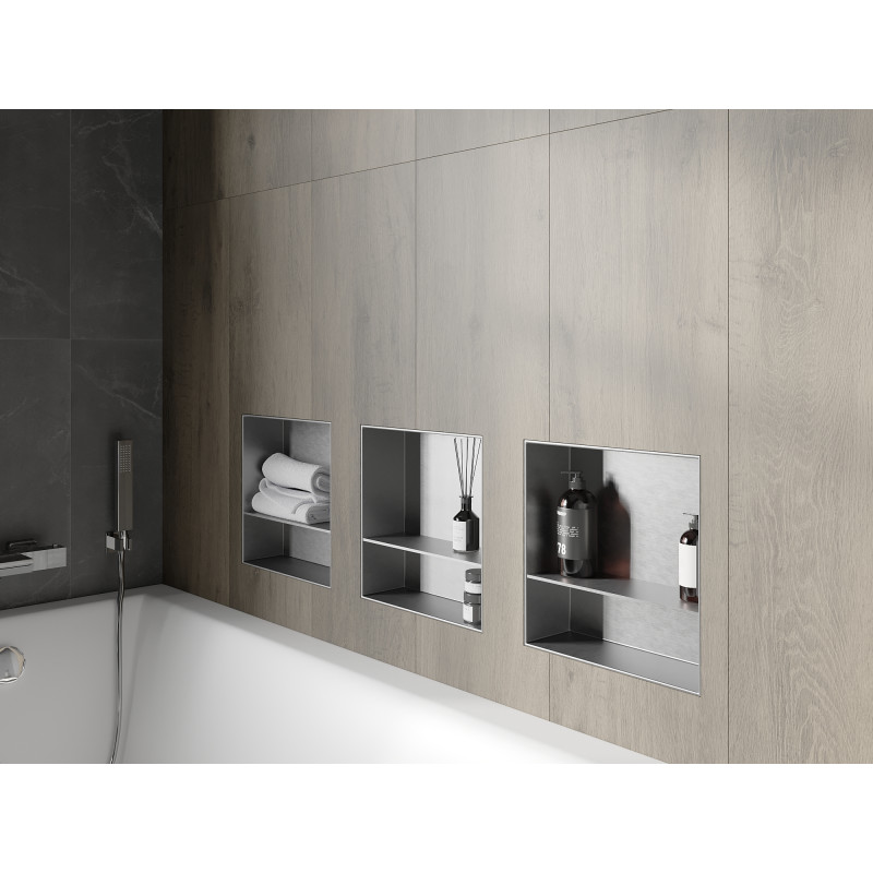 Mexen X-Wall-NR Inbouwnis zonder rand met plank 30 x 30 cm, inox - 1911303010S