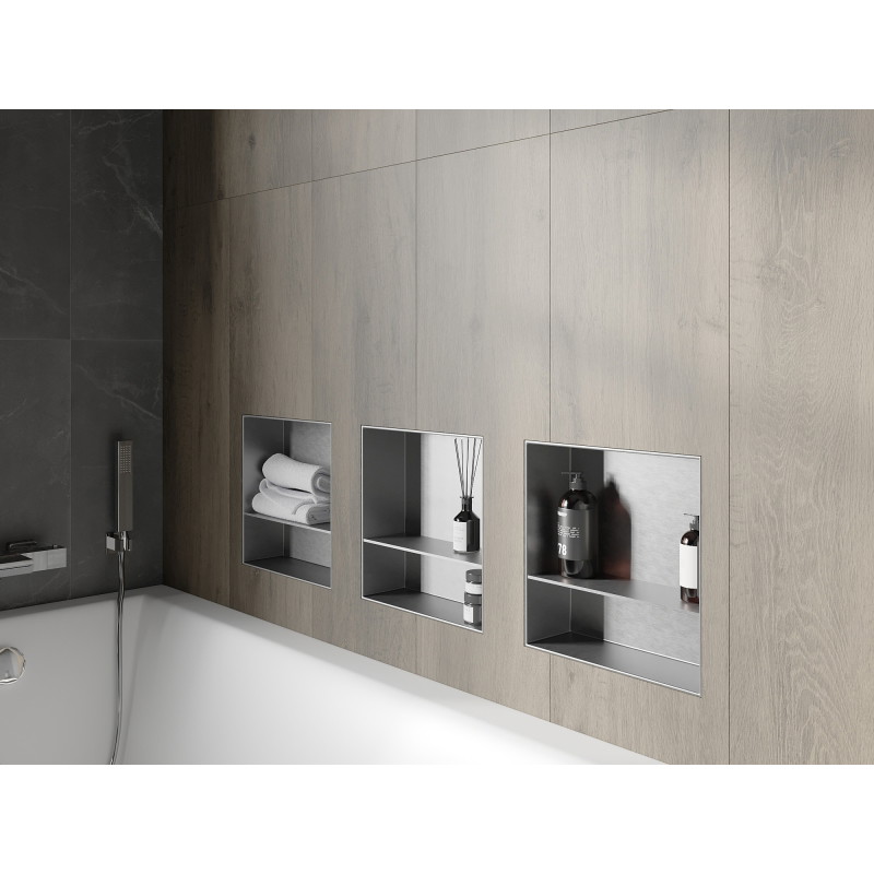Mexen X-Wall-NR nisvak zonder flens met plank 30 x 30 cm, inox - 1911303010S