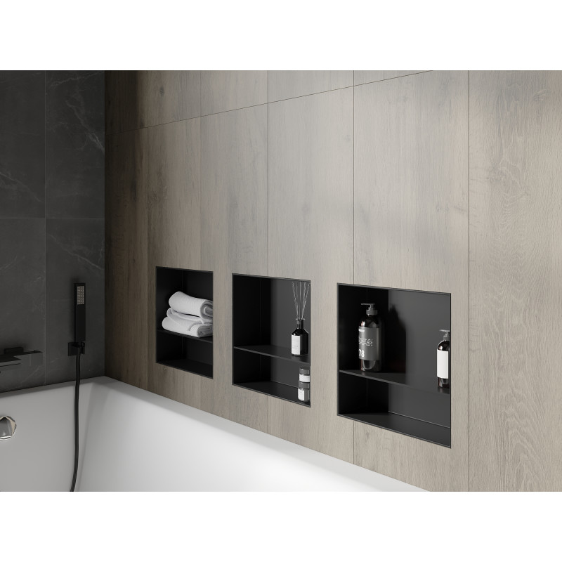 Mexen X-Wall-NR estante empotrado sin reborde con estante de 30 x 30 cm, negro - 1971303010S