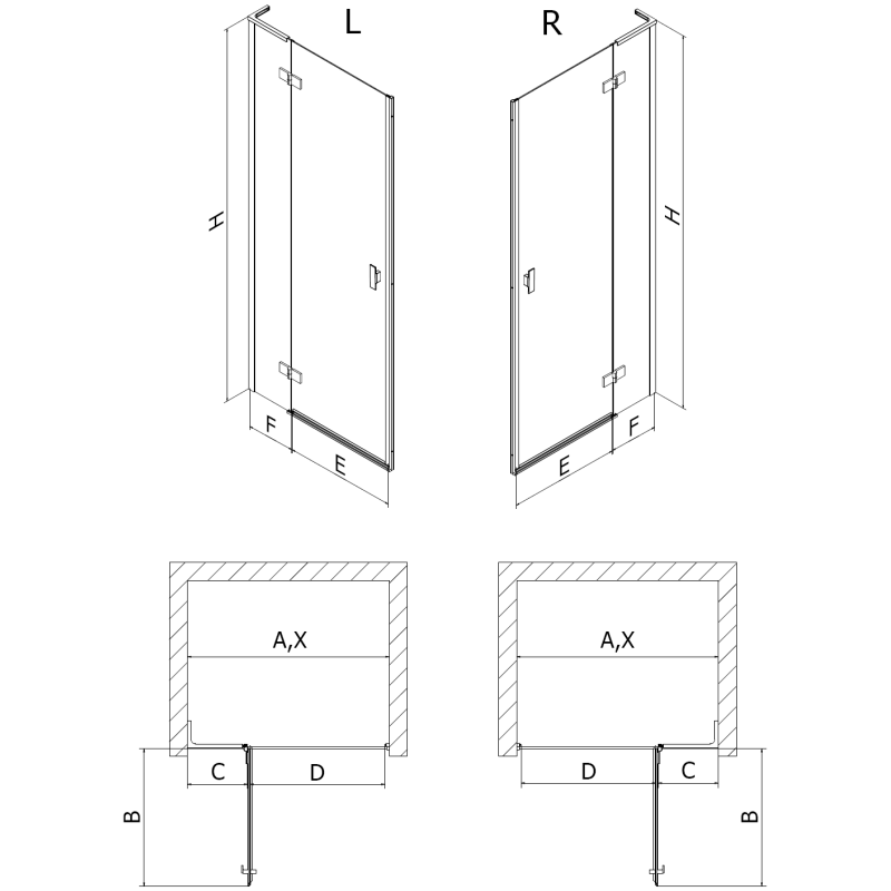 Mexen Mist-H L porte de douche pivotante gauche 95 cm, transparent, or brossé - 8A5L-095-000-55-00-L