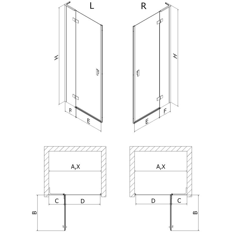 Mexen Mist-H L porte de douche battante droite 105 cm, transparent, doré - 8A5L-105-000-50-00-P