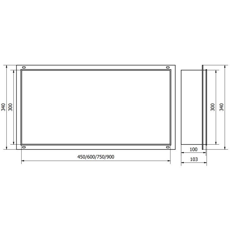 Mexen X-Wall-NR inbouwplank zonder flens 45 x 30 cm, inox - 1911453010