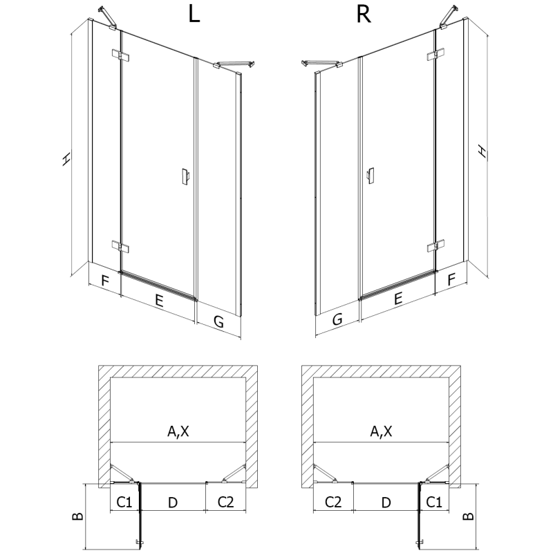 Mexen Mist-H porte de douche pivotante gauche 135 cm, transparent, cuivre brossé - 8A5-135-001-65-00-L