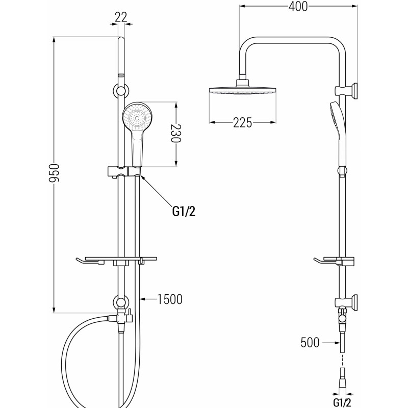 Mexen T05 dušisammas, kroom/valge - 798050593-00