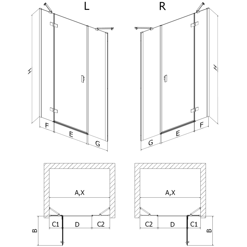 Mexen Mist-H lénks Duschdier 120 cm, transparent, schwaarz - 8A5-120-001-70-00-L