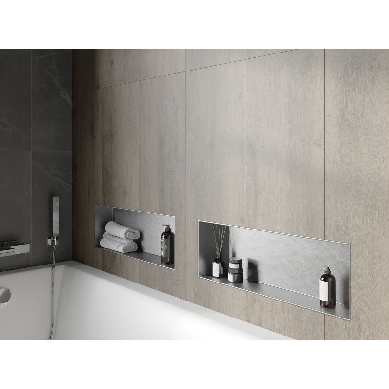 Mexen X-Wall-NR upotettava hylly ilman reunusta 60 x 20 cm, inox - 1911602010