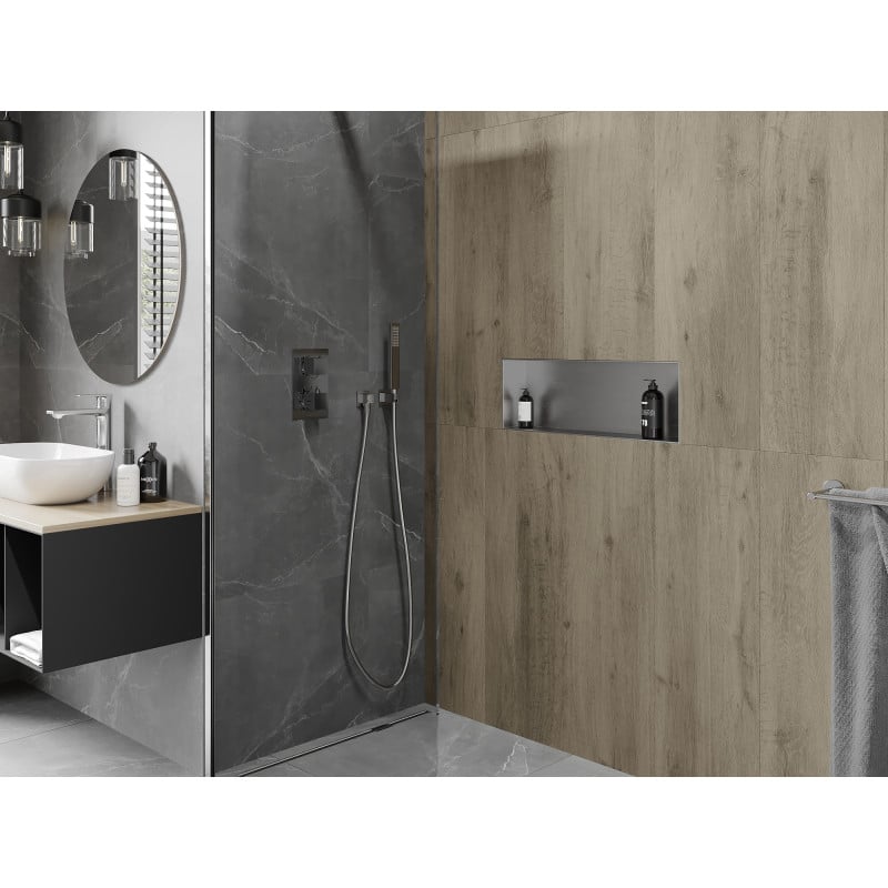 Mexen X-Wall-NR upotettava hylly ilman reunusta 60 x 20 cm, inox - 1911602010