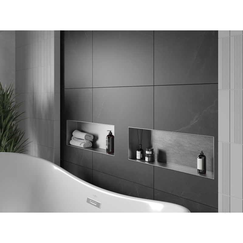 Mexen X-Wall-NR upotettava hylly ilman reunusta 60 x 20 cm, inox - 1911602010