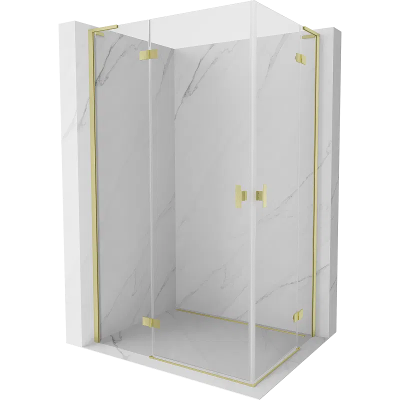 Mexen Mist-H L Duo Left Hinged Shower Enclosure 120 x 75 cm, Transparent, Brushed Gold - 8A5L-120L-075P-55-00