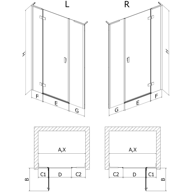 Mexen Mist-H L duššide uksed vasakpoolsed 155 cm, läbipaistev, kuldne harjatud - 8A5L-155-001-55-00-L