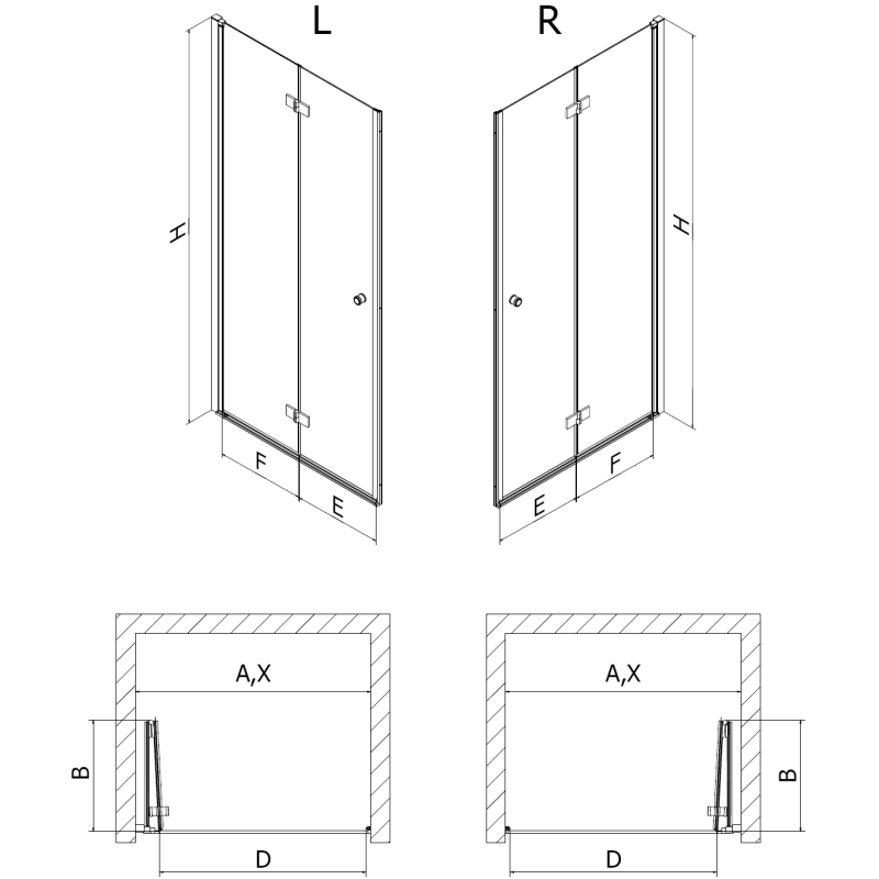 Mexen Mist-F drzwi prysznicowe składane lewe 100 cm, transparent, miedź szczotkowana - 8A6-100-000-65-00-L