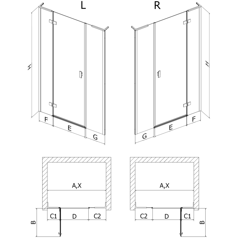 Mexen Mist-H L shower door hinged left 150 cm, transparent, black - 8A5L-150-001-70-00-L