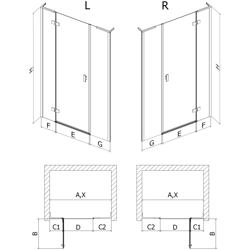 Mexen Mist-H L right-hand hinged shower doors 155 cm, transparent, brushed copper - 8A5L-155-001-65-00-P