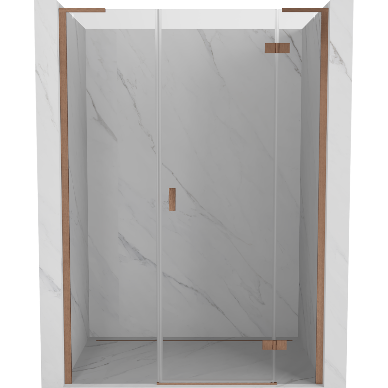 Mexen Mist-H L puerta de ducha abatible derecha 155 cm, transparente, cobre cepillado - 8A5L-155-001-65-00-P