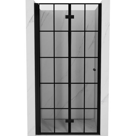 Mexen Mist-F faltbare Duschabtrennung links 75 cm, schwarzes Gitter, schwarz - 8A6-075-000-70-77-L