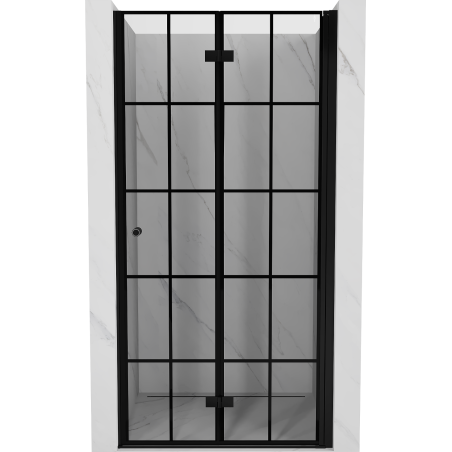 Mexen Mist-F 90 cm Right Folding Shower Door, Black Grid, Black - 8A6-090-000-70-77-P