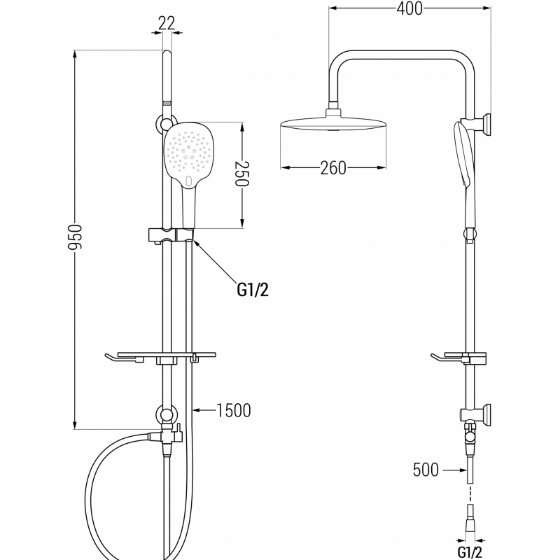 Mexen T22 colonna doccia, nera - 798222293-70