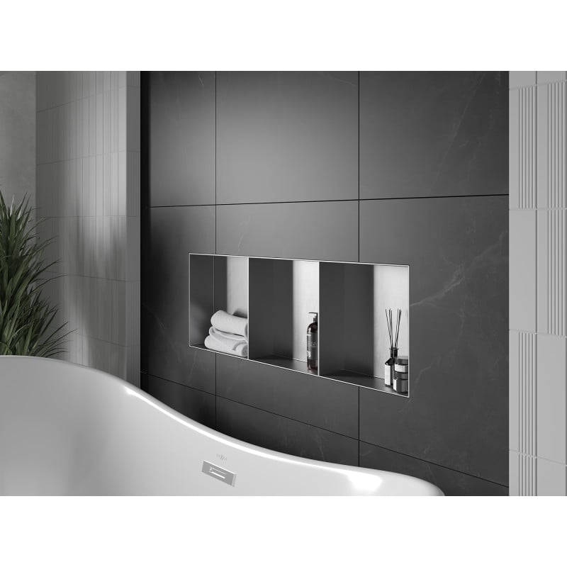 Mexen X-Wall-NR półka wnękowa bez kołnierza z półką 90 x 30 cm, inox - 1911903010S