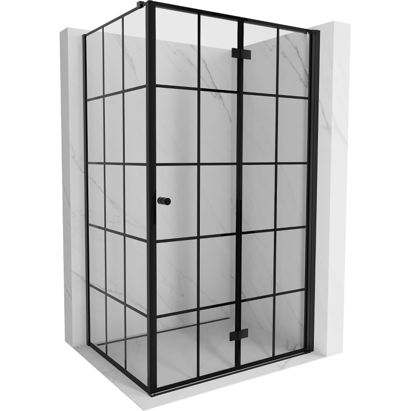 Mexen Mist-F T Duschkabine klappbar rechts 70 x 75 cm, schwarzes Gitter, schwarz - 8A6T-070-075-70-77-P