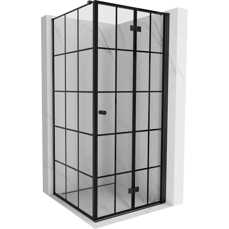 Mexen Mist-F kabina prysznicowa składana prawa 80 x 80 cm, czarna kratka, czarna - 8A6T-080-080-70-77-P