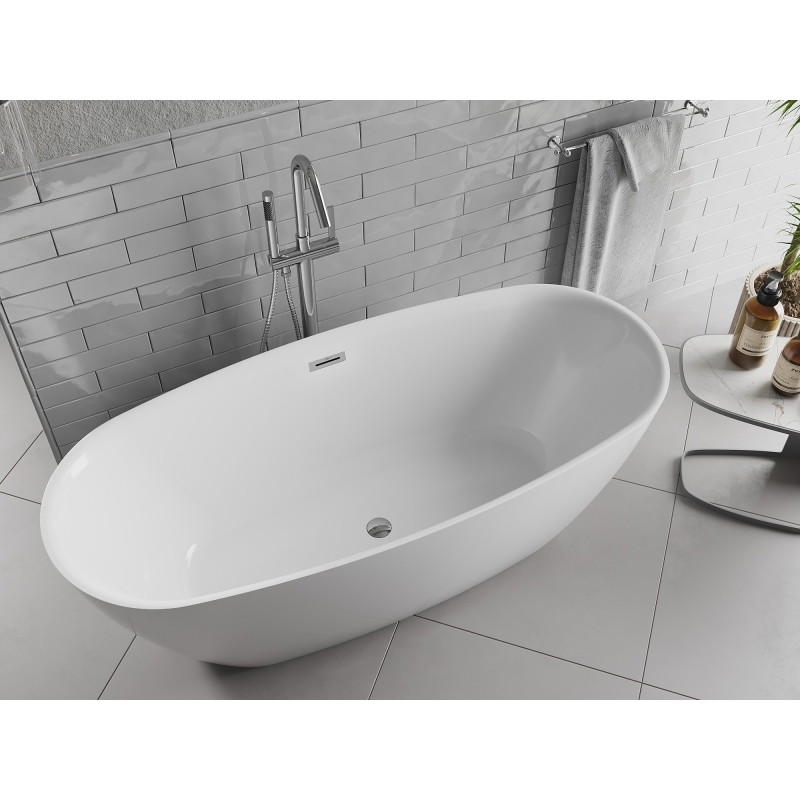 Mexen Luvo Slim wanna wolnostojąca 170 x 75 cm, biała, przelew chrom - 52801707500-01