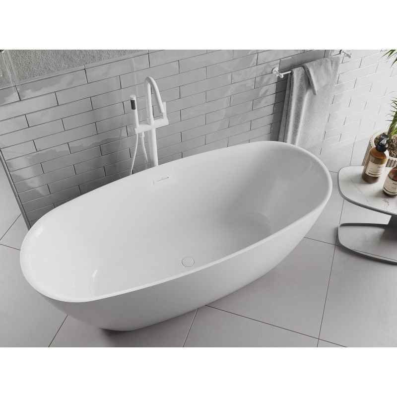 Mexen Luvo Slim freistehende Badewanne 170 x 75 cm, weiß, Überlauf weiß - 52801707500-20