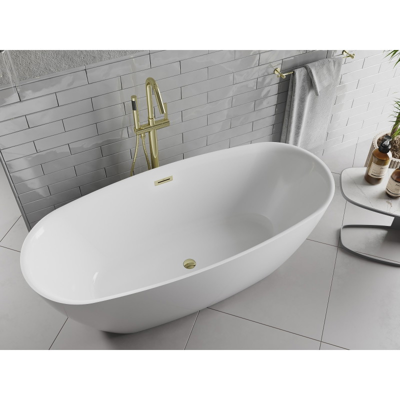 Mexen Luvo Slim wanna wolnostojąca 170 x 75 cm, biała, przelew złoty - 52801707500-50