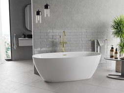 Mexen Luvo Slim freistehende Badewanne 170 x 75 cm, weiß, Überlauf gold - 52801707500-50