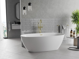 Mexen Luvo Slim vrijstaande badkuip 170 x 75 cm, wit, gouden overloop - 52801707500-50