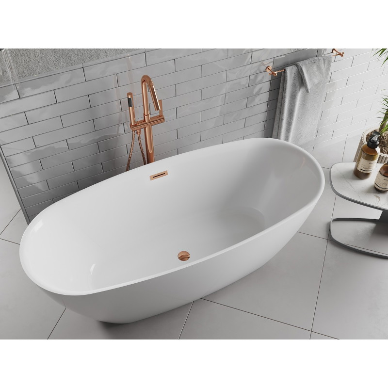 Mexen Luvo Slim wanna wolnostojąca 170 x 75 cm, biała, przelew różowe złoto - 52801707500-60
