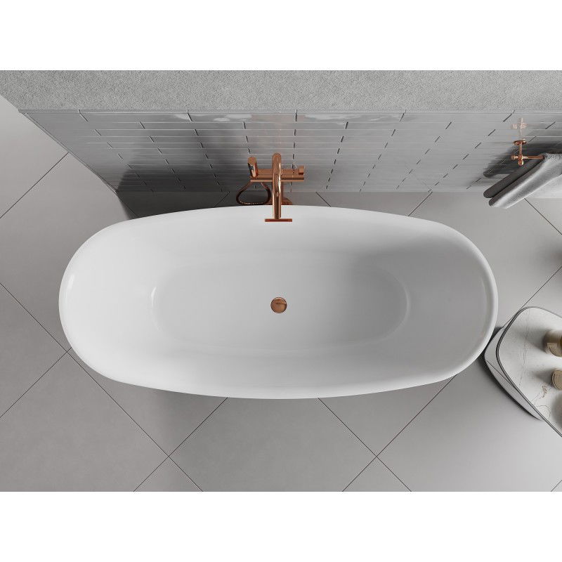 Mexen Luvo Slim vasca da bagno freestanding 170 x 75 cm, bianca, troppopieno oro rosa - 52801707500-60
