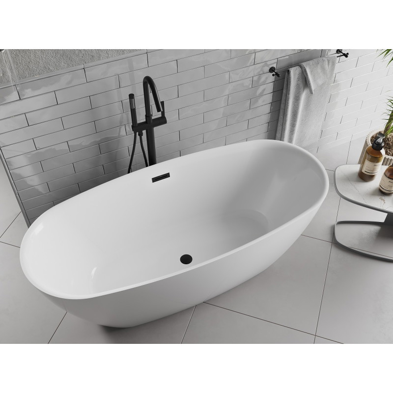 Mexen Luvo Slim wanna wolnostojąca 170 x 75 cm, biała, przelew czarny - 52801707500-70