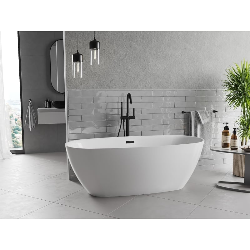 Mexen Luvo Slim wanna wolnostojąca 170 x 75 cm, biała, przelew czarny - 52801707500-70