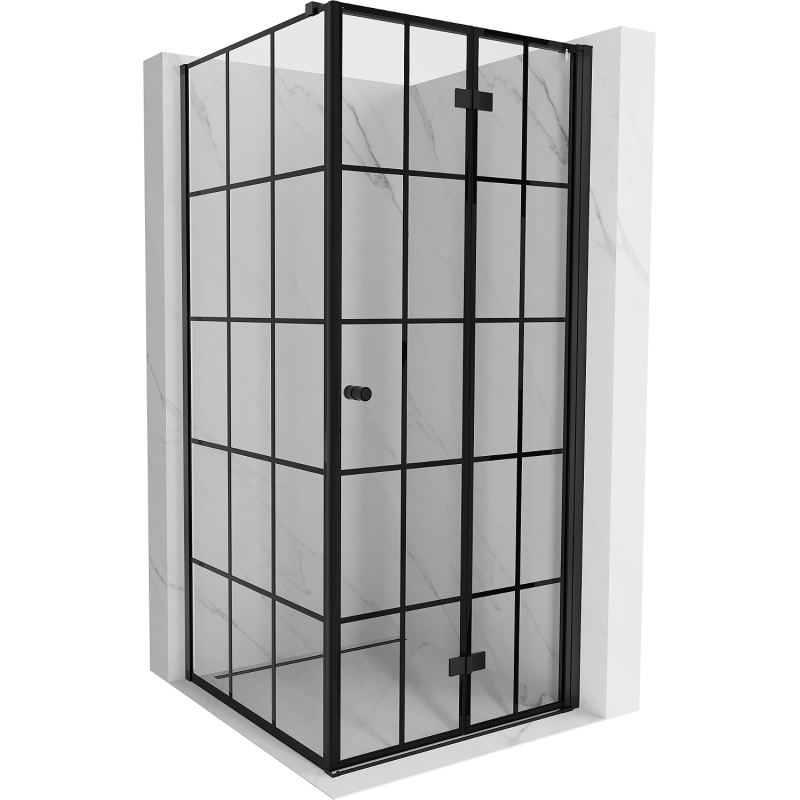 Mexen Mist-F kabina prysznicowa składana prawa 95 x 95 cm, czarna kratka, czarna - 8A6T-095-095-70-77-P