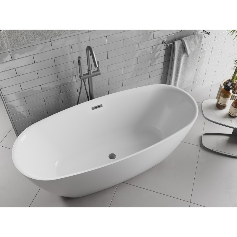Mexen Luvo Slim wanna wolnostojąca 170 x 75 cm, biała, przelew gun metal - 52801707500-95