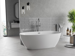 Mexen Luvo Slim freistehende Badewanne 170 x 75 cm, weiß, Überlauf Gun Metal - 52801707500-95