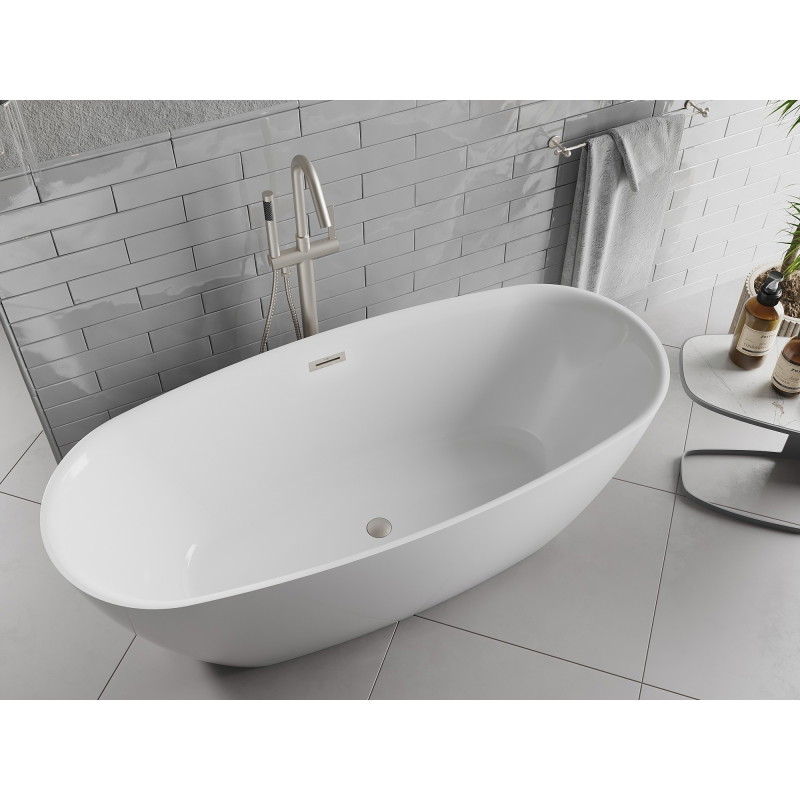 Mexen Luvo Slim vaba seisev vann 170 x 75 cm, valge, ülevool harjatud nikkel - 52801707500-97