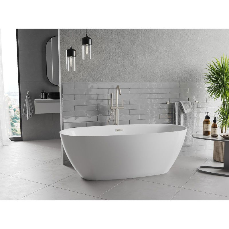 Mexen Luvo Slim bañera exenta 170 x 75 cm, blanca, rebosadero níquel cepillado - 52801707500-97