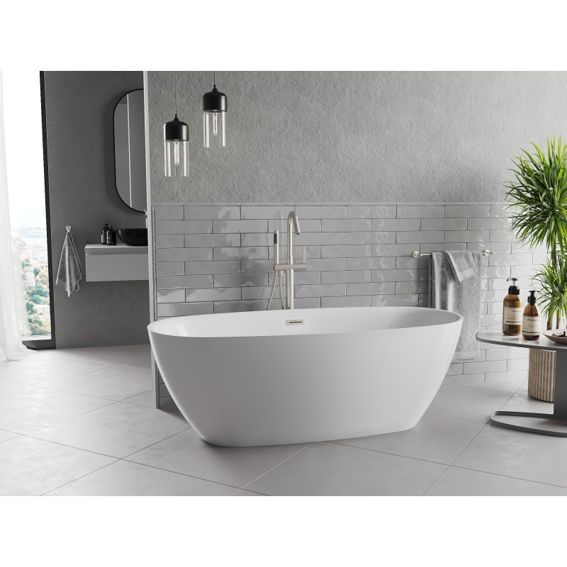 Mexen Luvo Slim wanna wolnostojąca 170 x 75 cm, biała, przelew nikiel szczotkowany - 52801707500-97