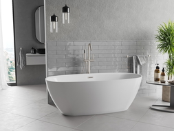 Mexen Luvo Slim freistehende Badewanne 170 x 75 cm, weiß, Überlauf gebürsteter Nickel - 52801707500-97