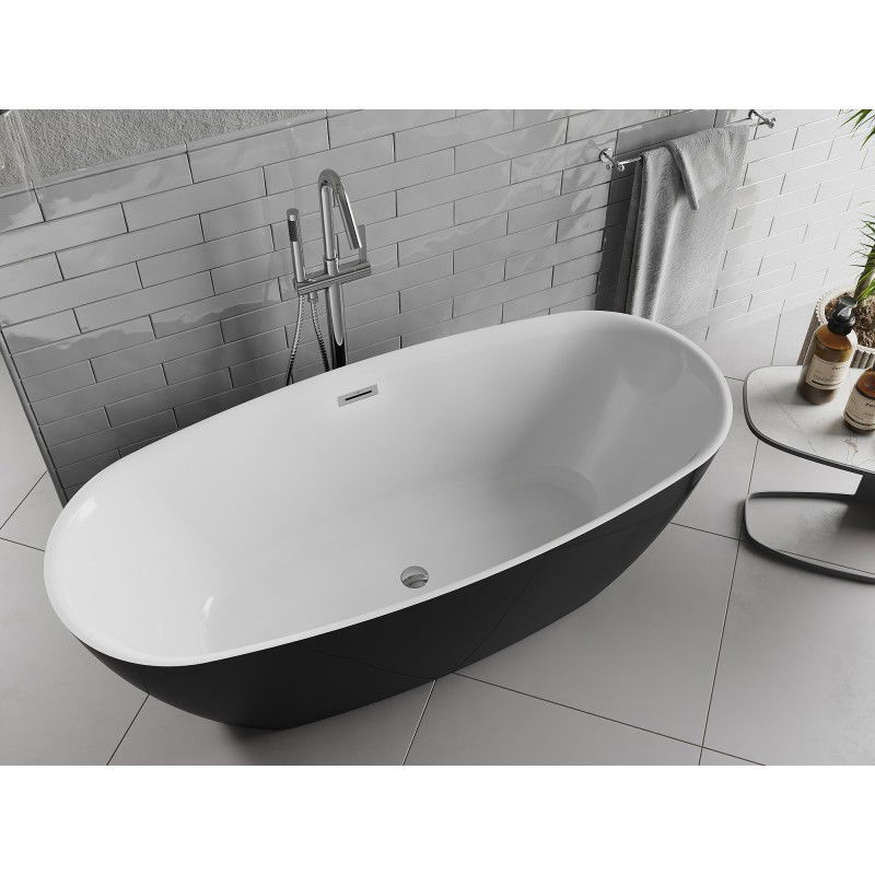 Mexen Luvo Slim vasca da bagno freestanding 170 x 75 cm, bianca/nera, troppo pieno cromato - 52801707575-01