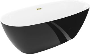 Mexen Luvo Slim banheira independente 170 x 75 cm, branca/preta, extravasor dourado - 52801707575-50