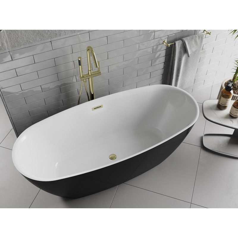 Mexen Luvo Slim vaba seisev vann 170 x 75 cm, valge/must, ülevool kuldne - 52801707575-50