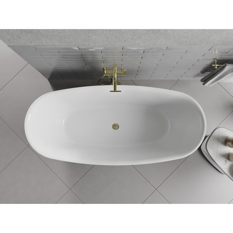 Mexen Luvo Slim vasca da bagno indipendente 170 x 75 cm, bianca/nera, troppopieno dorato - 52801707575-50