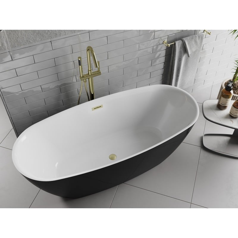 Mexen Luvo Slim baignoire autoportante 170 x 75 cm, blanche/noire, trop-plein or brossé - 52801707575-55