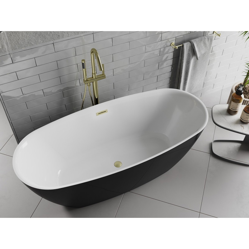 Mexen Luvo Slim vanni iseseisev 170 x 75 cm, valge/must, ülevool kuldne harjatud - 52801707575-55