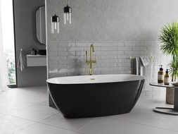 Mexen Luvo Slim freistehende Badewanne 170 x 75 cm, weiß/schwarz, Überlauf gold gebürstet - 52801707575-55