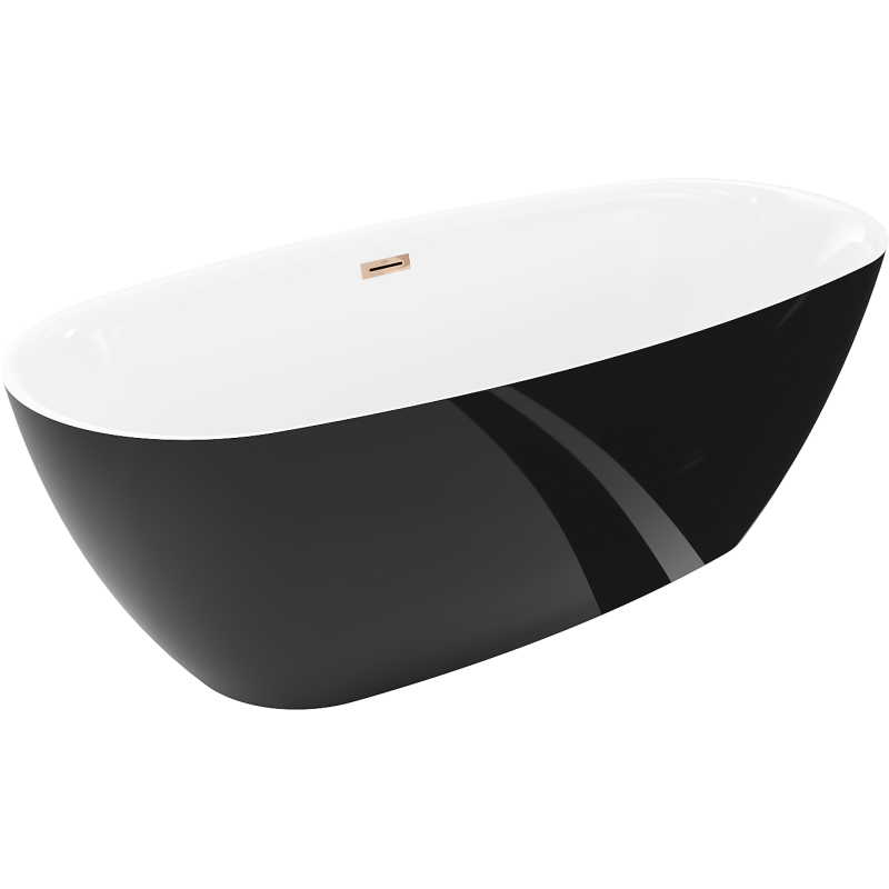 Mexen Luvo Slim brīvi stāvoša vanna 170 x 75 cm, balta/melna, pārplūde rozā zelts - 52801707575-60