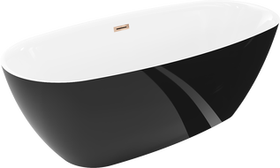 Mexen Luvo Slim freestanding bath 170 x 75 cm, white/black, overflow rose gold - 52801707575-60